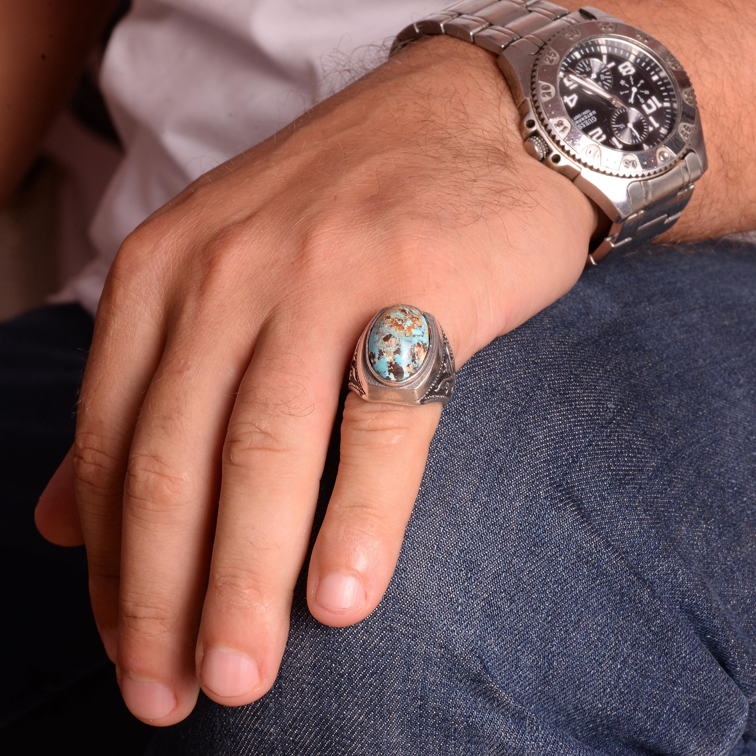 Anillo de plata de ley 925 para hombre, piedra preciosa turquesa natural, hecho a mano