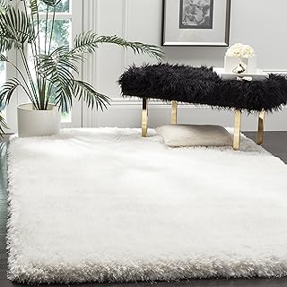 SAFAVIEH Luxe Shag Collection Area Rug - 5' x 8', Ivory, Handmade Glam, ...
