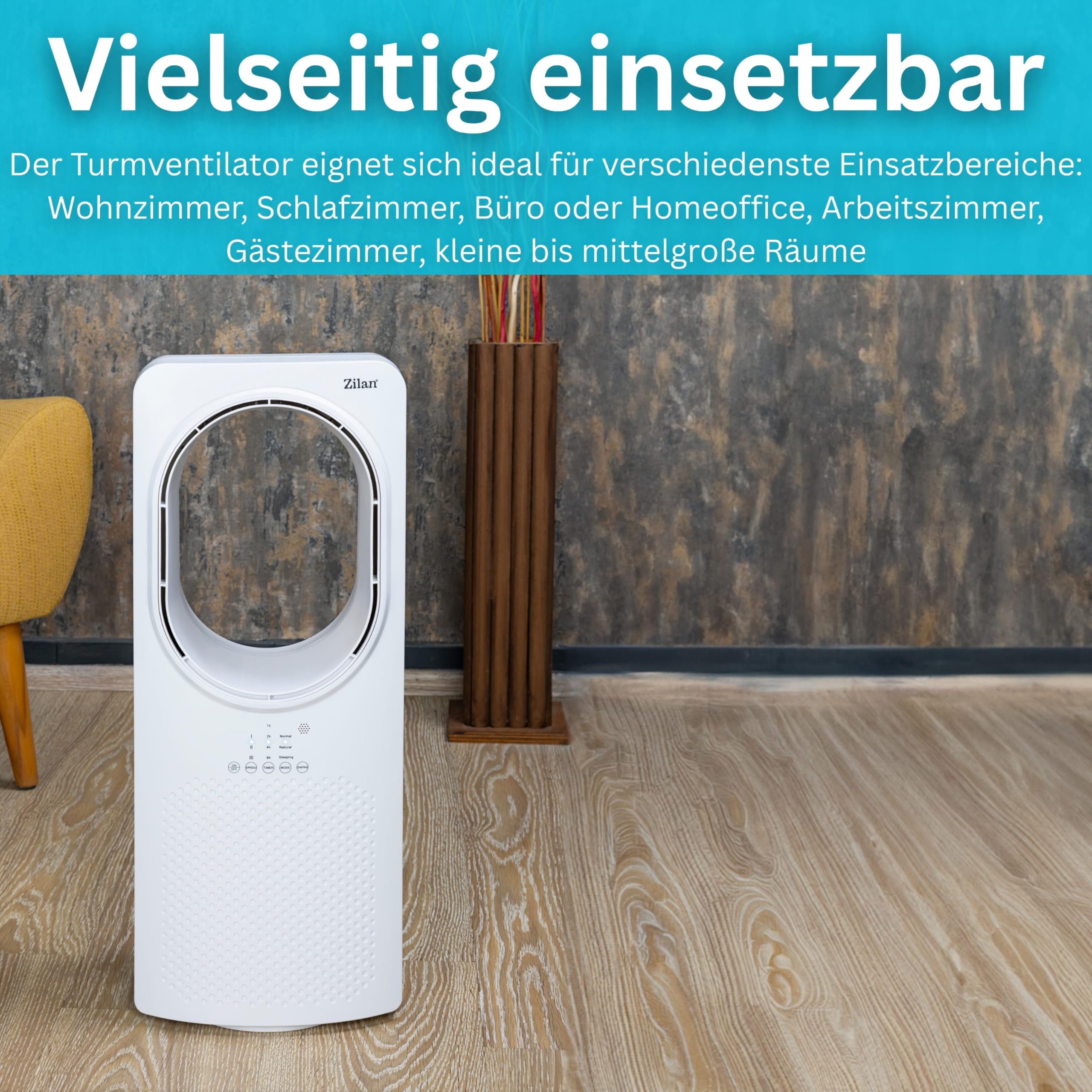 Zilan Turmventilator mit Fernbedienung Aircooler Luftkühler Design Standventilator energiesparend leise oszillierend Bodenventilator Säulenventilator mit Kühlung Tower Fan Mobile Klimaanlage
