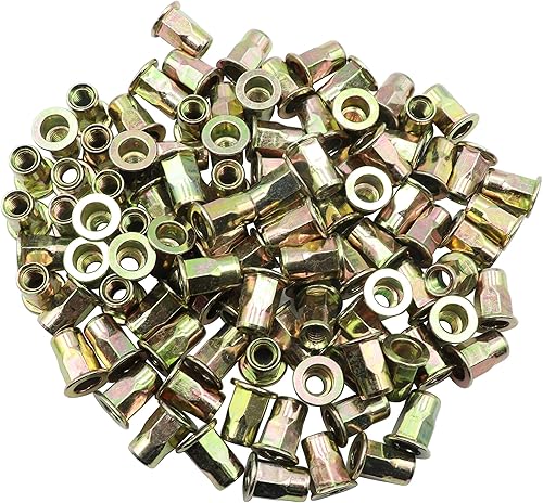 Miniatura 6 de 60 tuercas remachadoras de acero al carbono, kit surtido de tuercas de rosca M6 (medio hexagonal), acero al carbono, chapado en zinc, amarillo