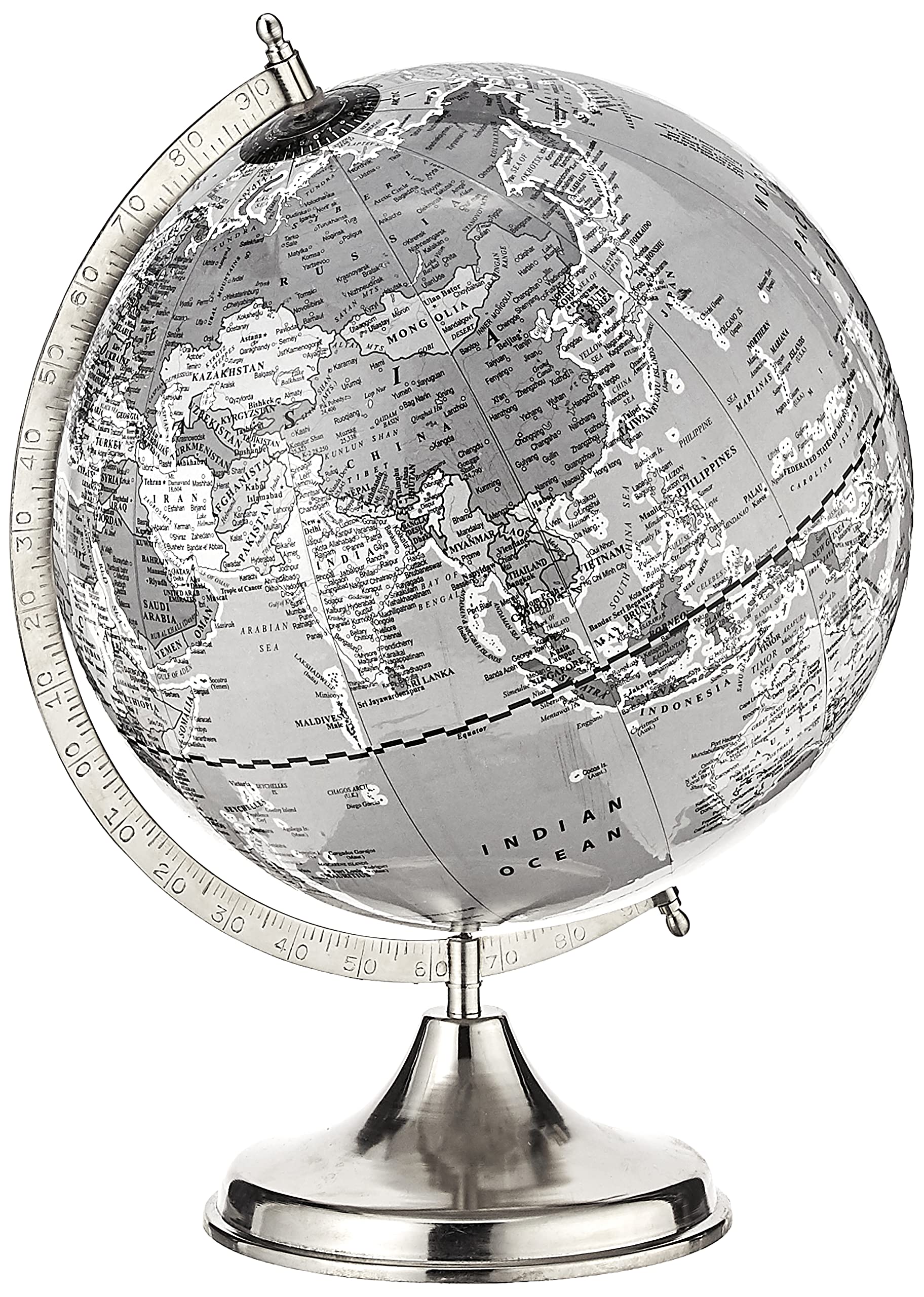 Abbott Collection World Globe with Stand - 12 Inch Spinning Large Decorative Globe Home, Bookshelf, and Desk Decor (Grey)