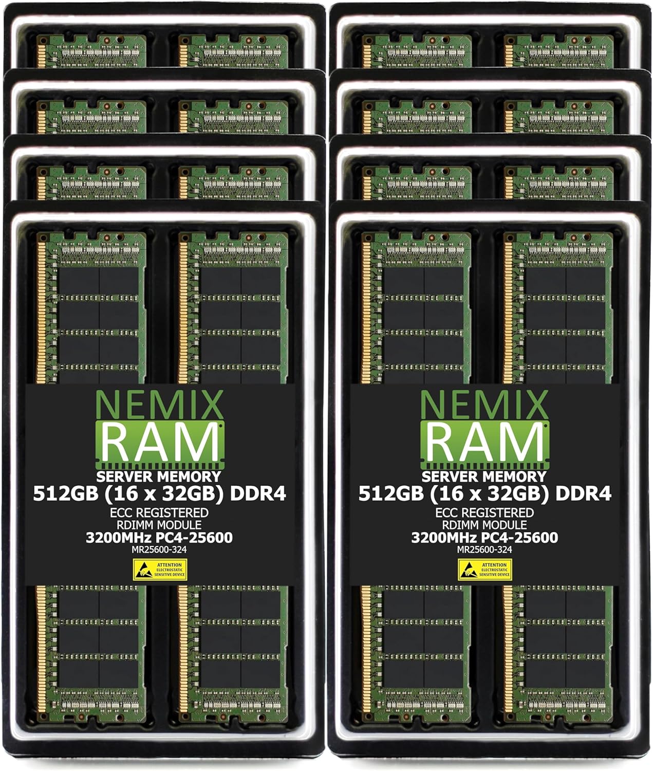 512GB 16X32GB DDR4 3200MHz PC4-25600 2Rx4 1.2V CL22 288-PIN ECC Registered RDIMM NEMIX RAM Server Memory KIT