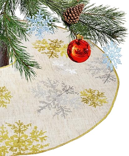 Miniatura 5 de Pequeña falda bordada de Navidad con copos de nieve plateados y dorados para lápices o árbol de mesa (diámetro 21 pulgadas)