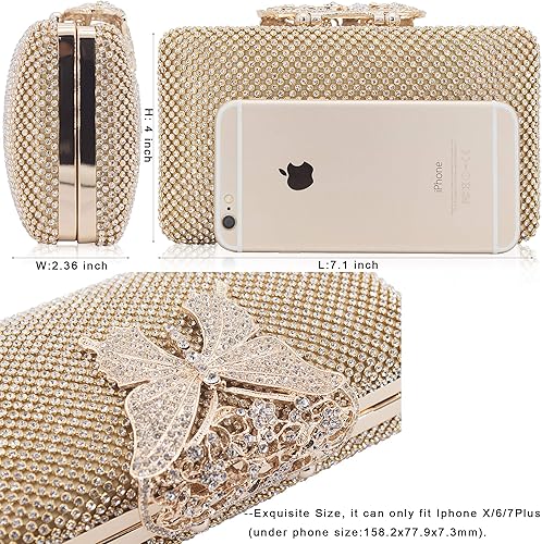 Miniatura 4 de Dexmay - Bolso de noche para mujer con cierre de mariposa y diamantes de imitación Ab dorado., Ab Plata., Negro, Azul / Patchwork, Oro, Color piel