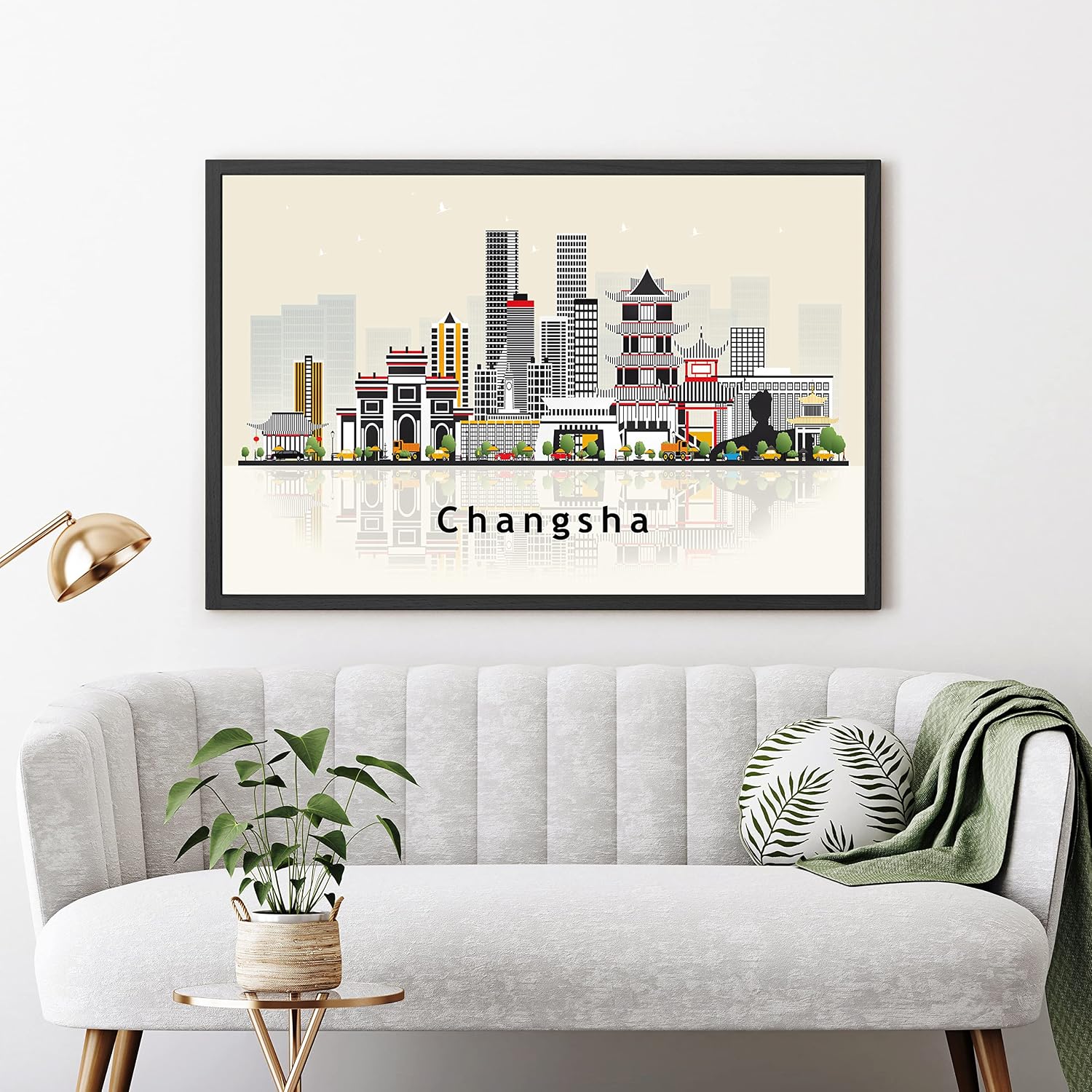 Pera Print Changsha Poster, China Illustration Skyline City Poster, Modern Skyline Changsha Poster, Cityscape and Landmark Print, Home-Office Wall Art Decoration - 12x18 Inches