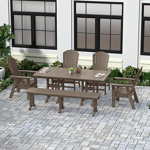 Miniatura 15 de WestinTrends Dylan Adirondack - Juego de 6 mesas y sillas de comedor para exteriores para todo tipo de clima, mesa y sillas de patio de madera de