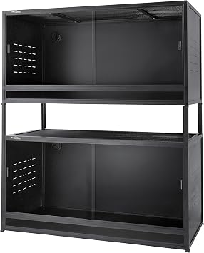 PVC Reptile Enclosure 44''x20''x20'' Stackable ToxiRium Large Reptile Terrarium 76 Gallons for Bearded Dragon Gecko Lizard Snake, Wide Breeding Vivarium Area with Sliding Doors Lock-2pcs with spacers