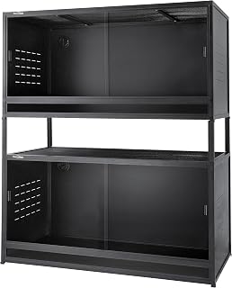 PVC Reptile Enclosure Space Efficient 44''x20''x20'' Stackable ToxiRium Large Reptile Terrarium 76 Gallons for Bearded Dragon Lizard Snake, Breeding Vivarium with Sliding Doors Lock-2pcs with spacers