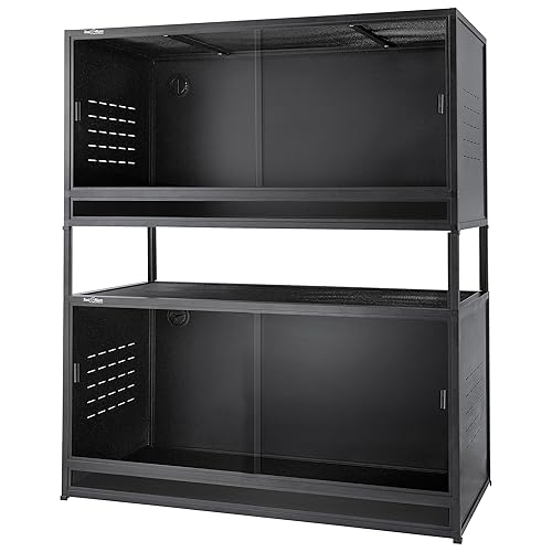 PVC Reptile Enclosure Space Efficient 44''x20''x20'' Stackable ToxiRium Large Reptile Terrarium 76 Gallons for Bearded Dragon Lizard Snake, Breeding Vivarium with Sliding Doors Lock-2pcs with spacers - 44x20x20''-76 Gallon-2pcs with spacers