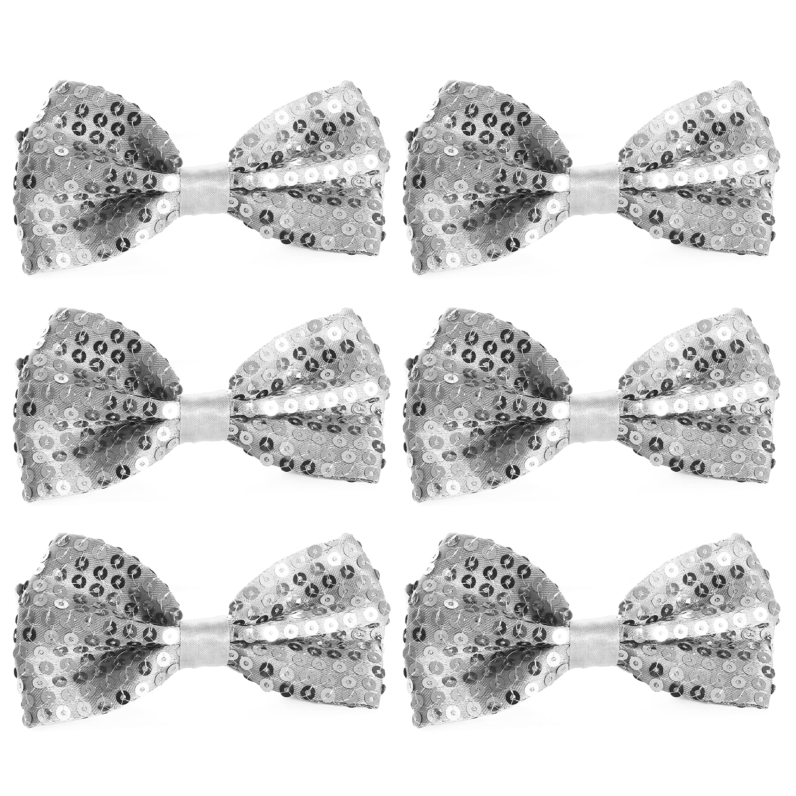 Adults Silver Bow Tie - Adjustable Silver Sequin Bow Tie - Perfect for Dance Shows Clown Stage Costume Fancy Dress Accessory - Pack Of 1 — image 1
