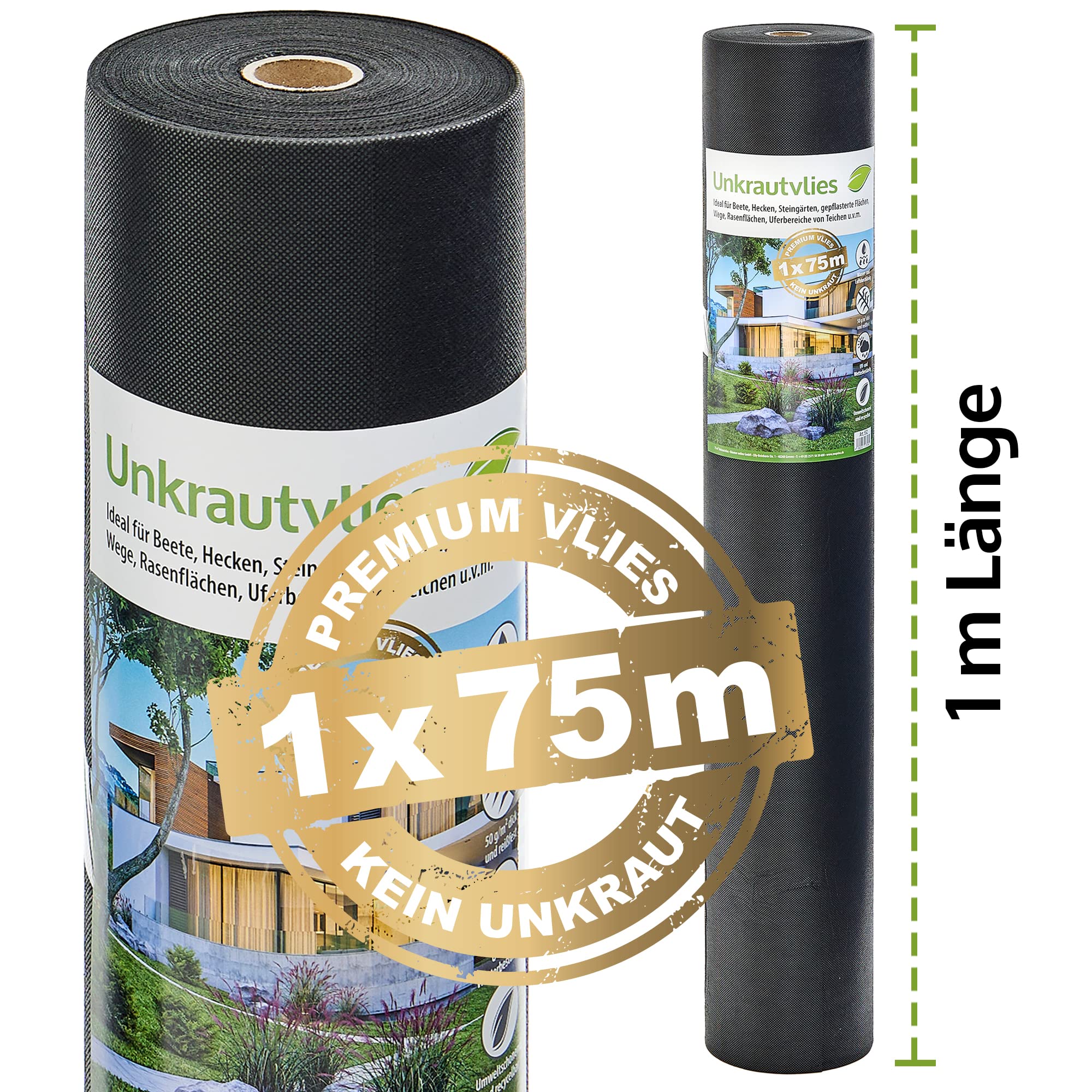 zooprinz Dickes und reißfestes Unkrautvlies – 25m, 50m oder 75m Gartenvlies auf praktischer Rolle – Unkrautfolie witterungsbeständig – Vlies Wasser- und luftdurchlässig – Perfekter Schutz vor Frost