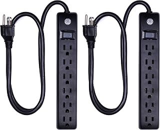 GE 6-Outlet Surge Protector 2 Pack, 3 Ft Extension Cord, Power Strip, 450 Joules, On/Off Switch, Integrated Circuit Breaker, Heavy Duty, Warranty, UL Listed, Black, 83969
