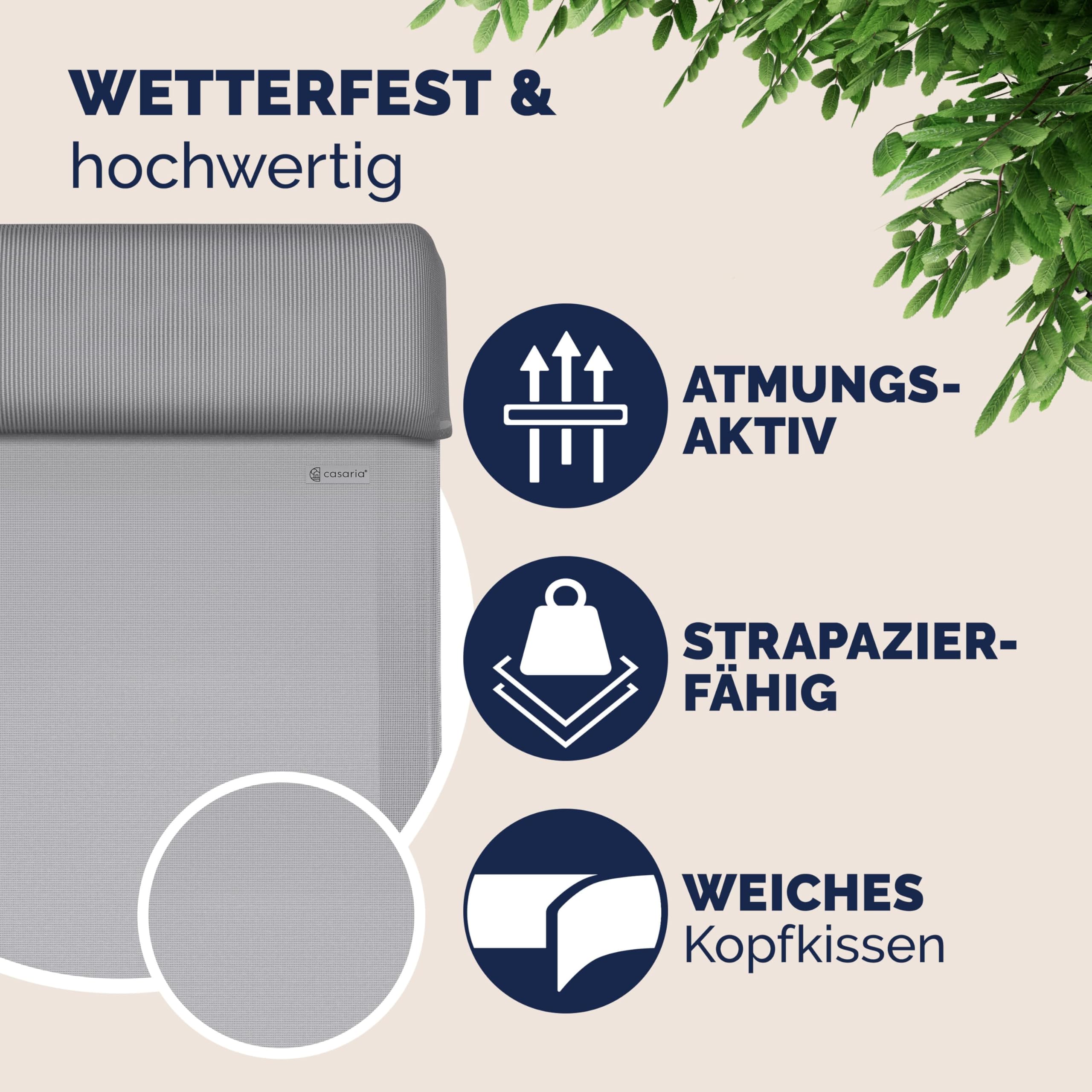 Casaria® Gartenstuhl mit Fußteil 2er Set 6fach Verstellbar Liegefunktion Alu Faltbar Klappbar Hohe Rückenlehne Campingstuhl Klappstuhl Hochlehner Grau