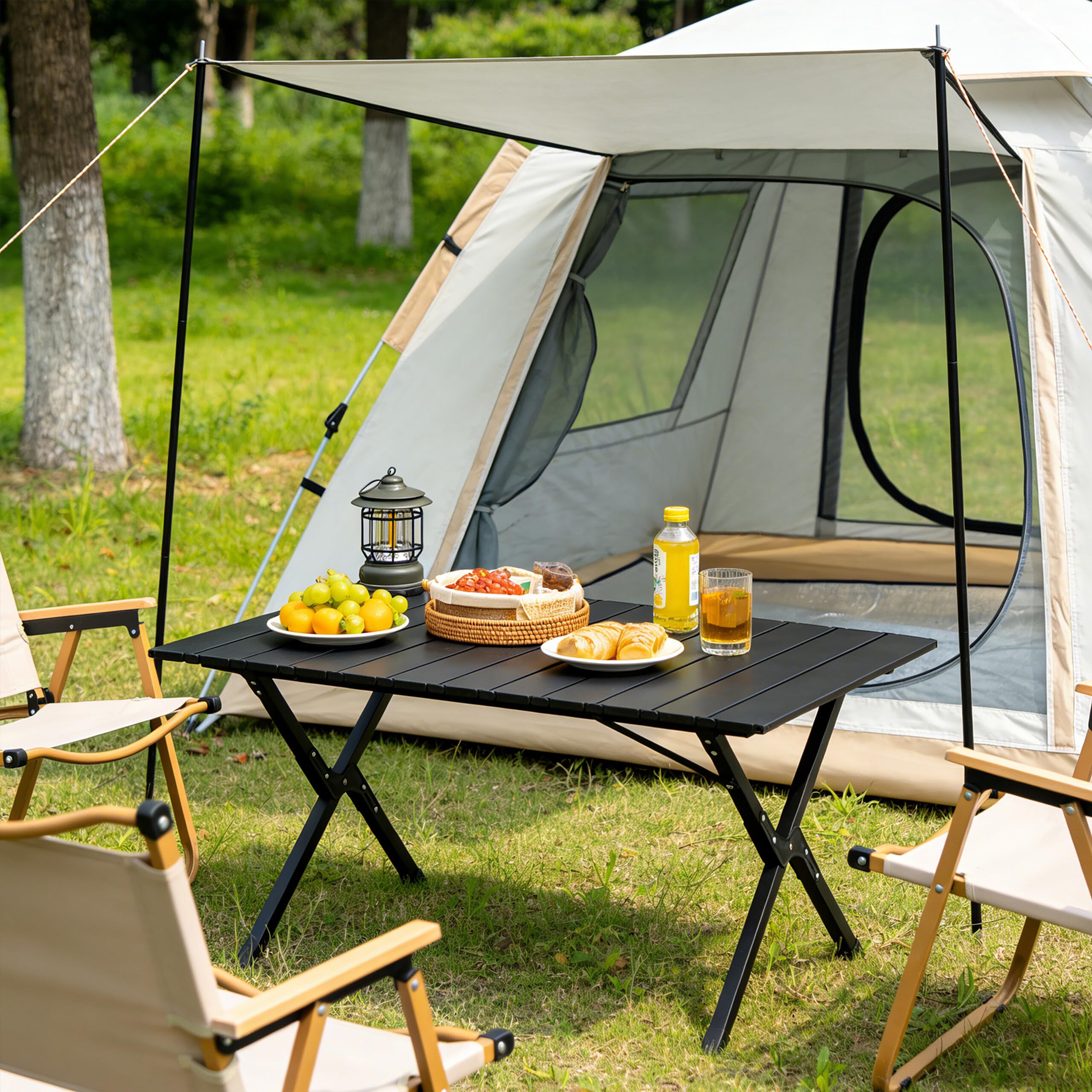Relaxdays Table de Camping Pliable et résistante aux intempéries, réglable, 44×90×60 cm, Noire