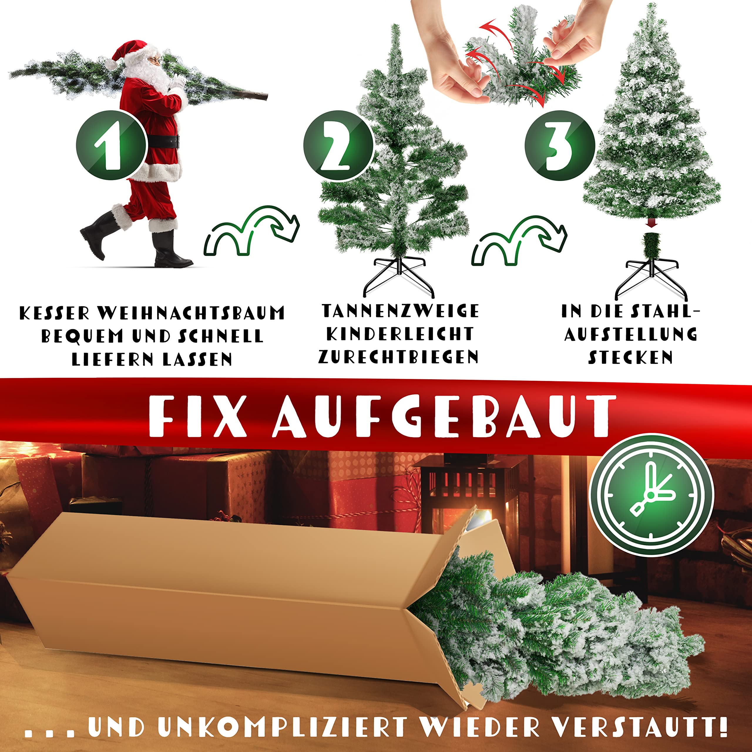 KESSER® Weihnachtsbaum künstlich 140 cm Schneezauber – Tannenzweige wie echt – naturgetreuer Tannenbaum mit Ständer, dichtes Bäumlein, realistischer Pine Tree, Weihnachtsdeko, Christbaum, Dunkelgrün