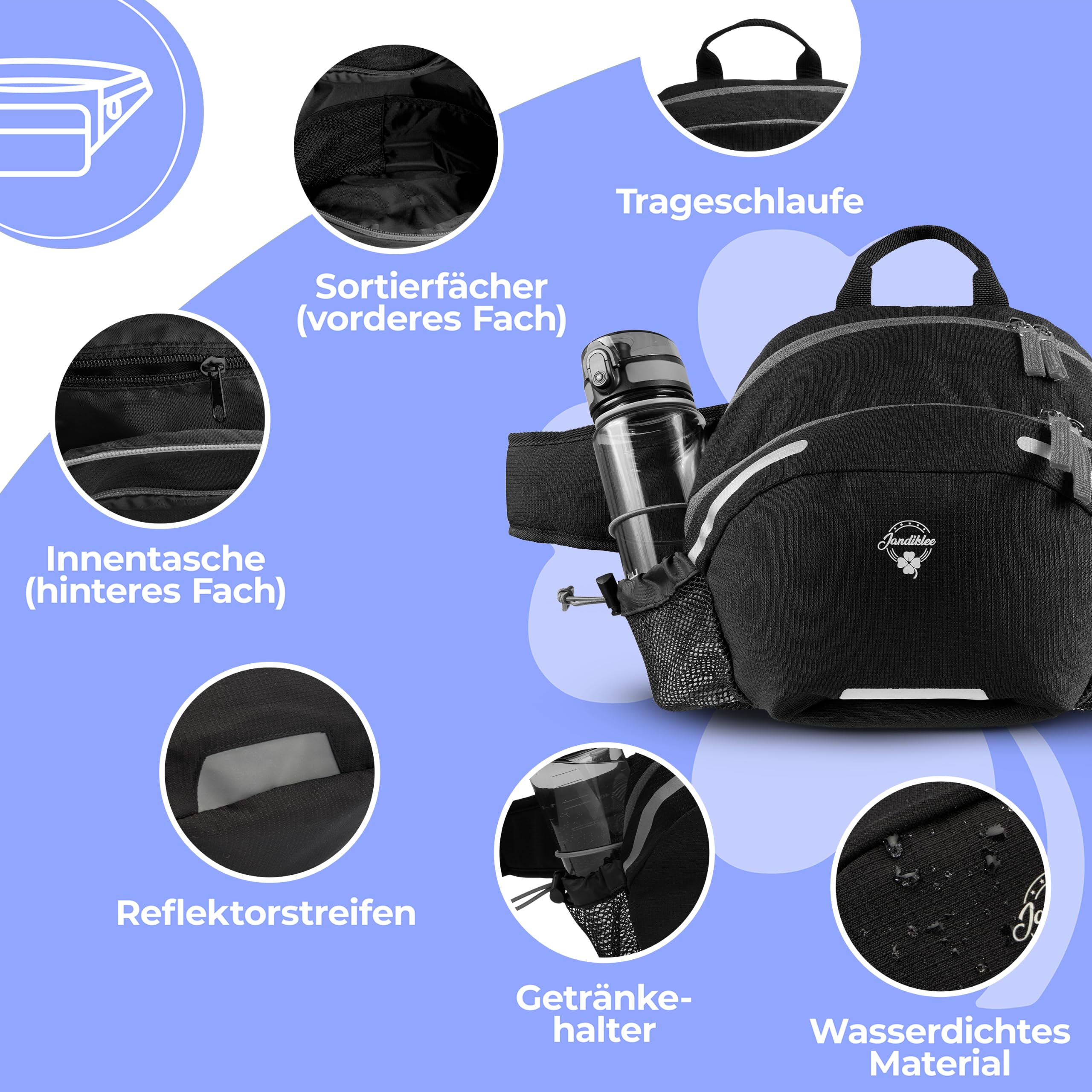 Riñonera para mujer y hombre, XXL, 9 L, con soporte para botella, para correr, para entrenamiento de perros, senderismo, bicicleta, correa acolchada (negro y gris)