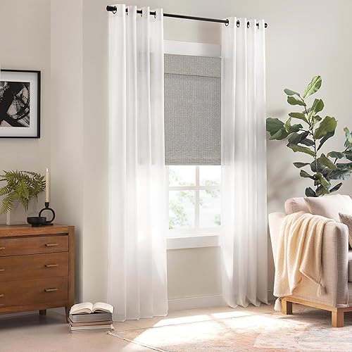 Miniatura 3 de ECLIPSE Persianas romanas de bambú para ventanas de 36 pulgadas de ancho x 72 pulgadas de largo, persianas sin cordones con filtro de luz de