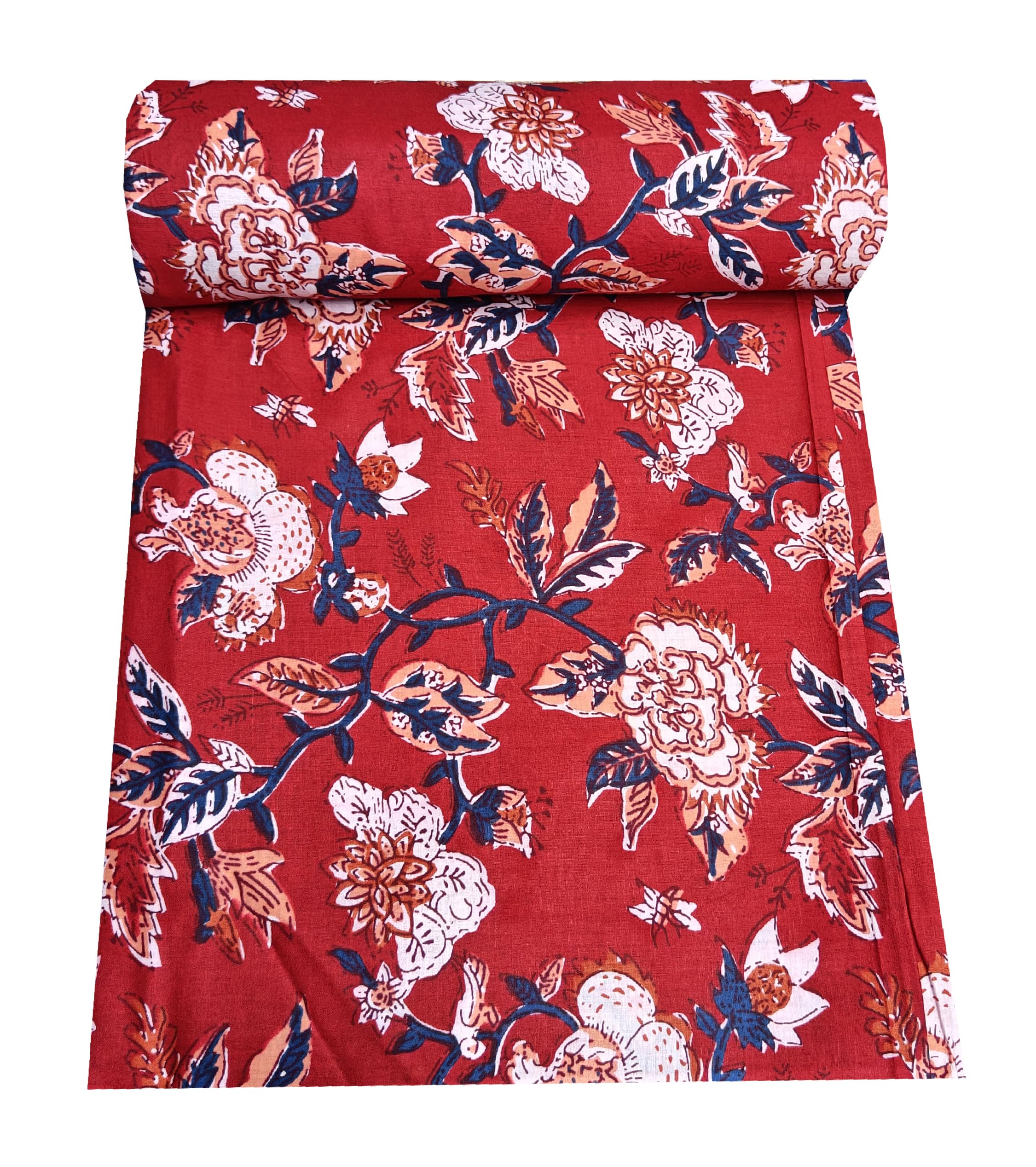 1 Meter Pure Cotton Unstitched Jaipuri Handmade Digital Printed Fabric Material for Women Kurta/Blouse/Palazzos/Piece Material for Women’s (Red Flower)-picture-28