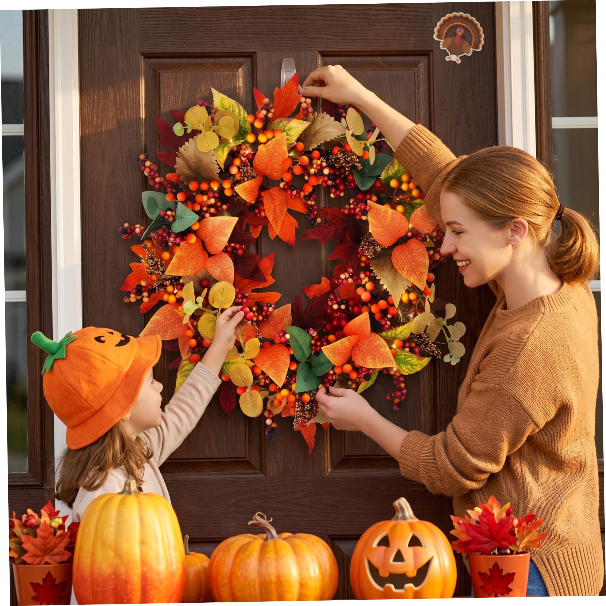 Corona de Puerta de otoño con Coronas de otoño de Bayas para Puerta de Entrada 17, 72 Pulgadas