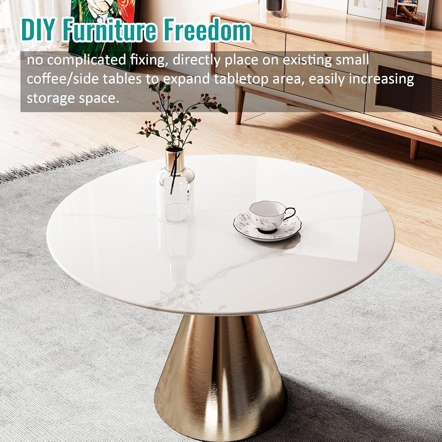 20" Round Tempered Glass Table Top, Marble Glass Surface Protector Heat & Scratch Resistant Multipurpose for Dining, Coffee, Restaurant, Office and End Table (White Marble Pattern, 20 Inch)