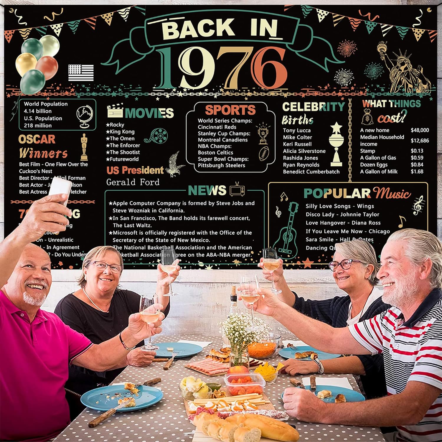 DARUNAXY 50th Birthday Party Decorations, Colorful Back in 1976 Banner 50 Year Old Birthday Party Poster Supplies Vintage 1976 Backdrop Photography Background for Men & Women 50th Class Reunion Decor - Image 4