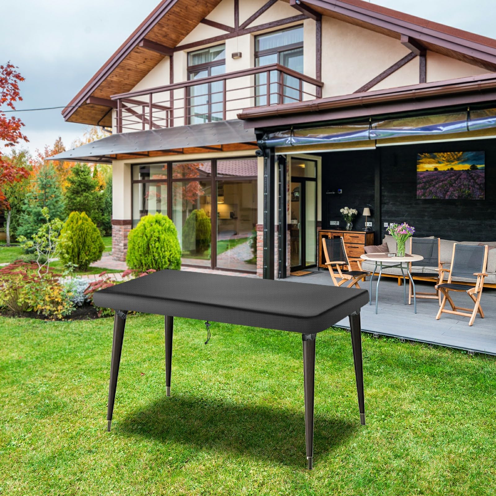 Pokrowiec na stół ogrodowy, pokrowiec ochronny na stół ogrodowy, odporny na warunki atmosferyczne, pokrowiec na stół ogrodowy, 150 x 90 x 15 cm