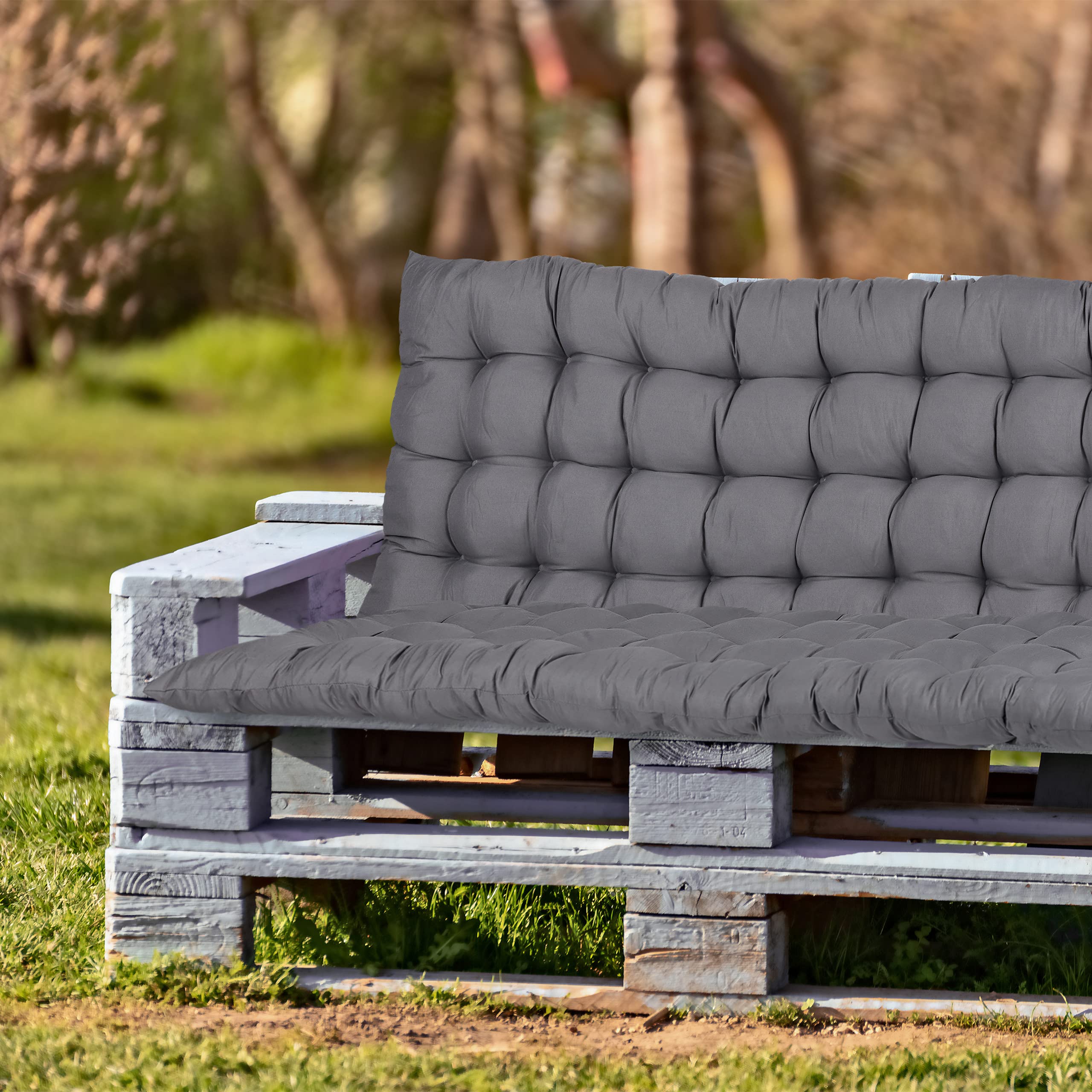 Relaxdays Cojín para Bancos, Respaldo con Lazos para Asientos y Tumbonas Exteriores, 7 x 180 x 50 cm, Poliéster, Gris