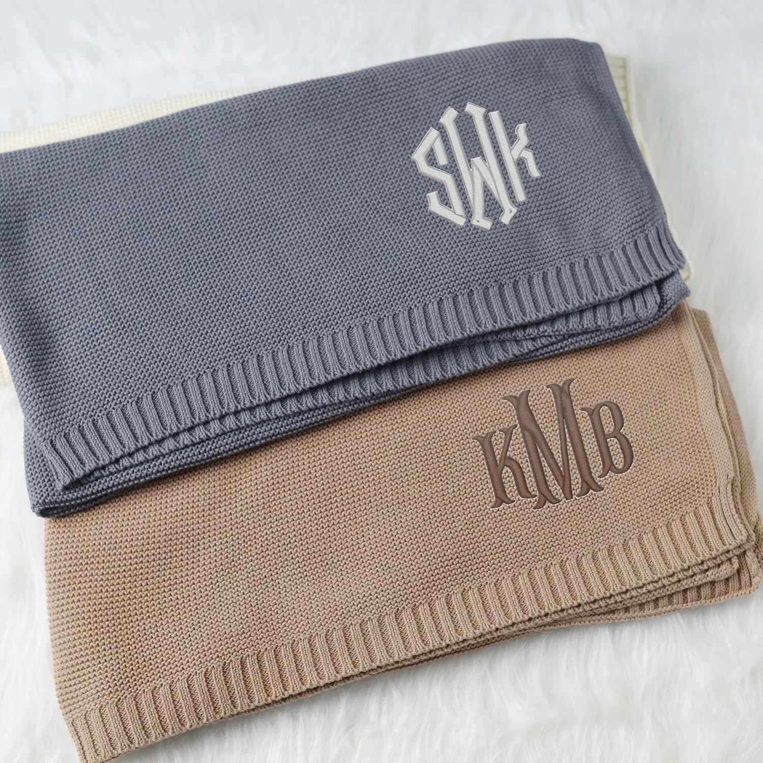 Embroidered Baby Blanket - Personalized With Initials or Name for Boys and Girls - Custom Knit Blanket With Monogram