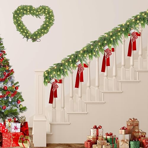 Miniatura 3 de Guirnalda de cedro de Navidad de 6 pies con luz, guirnalda de cedro iluminada de tacto real, guirnaldas artificiales para mesa, chimenea, pared,