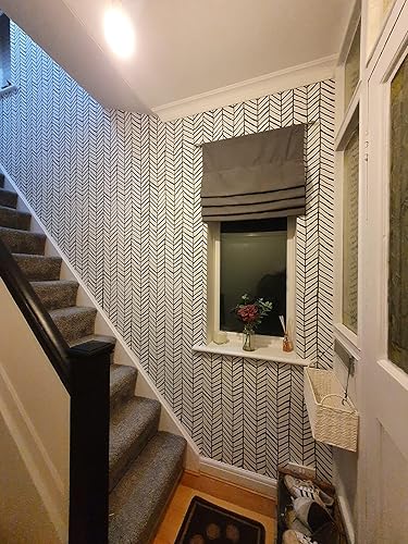 Miniatura 4 de Papel tapiz con patrón geométrico, diseño de rayas blancas y negras, papel tapiz decorativo extraíble para despegar y pegar, 17.7 x 236 pulgadas