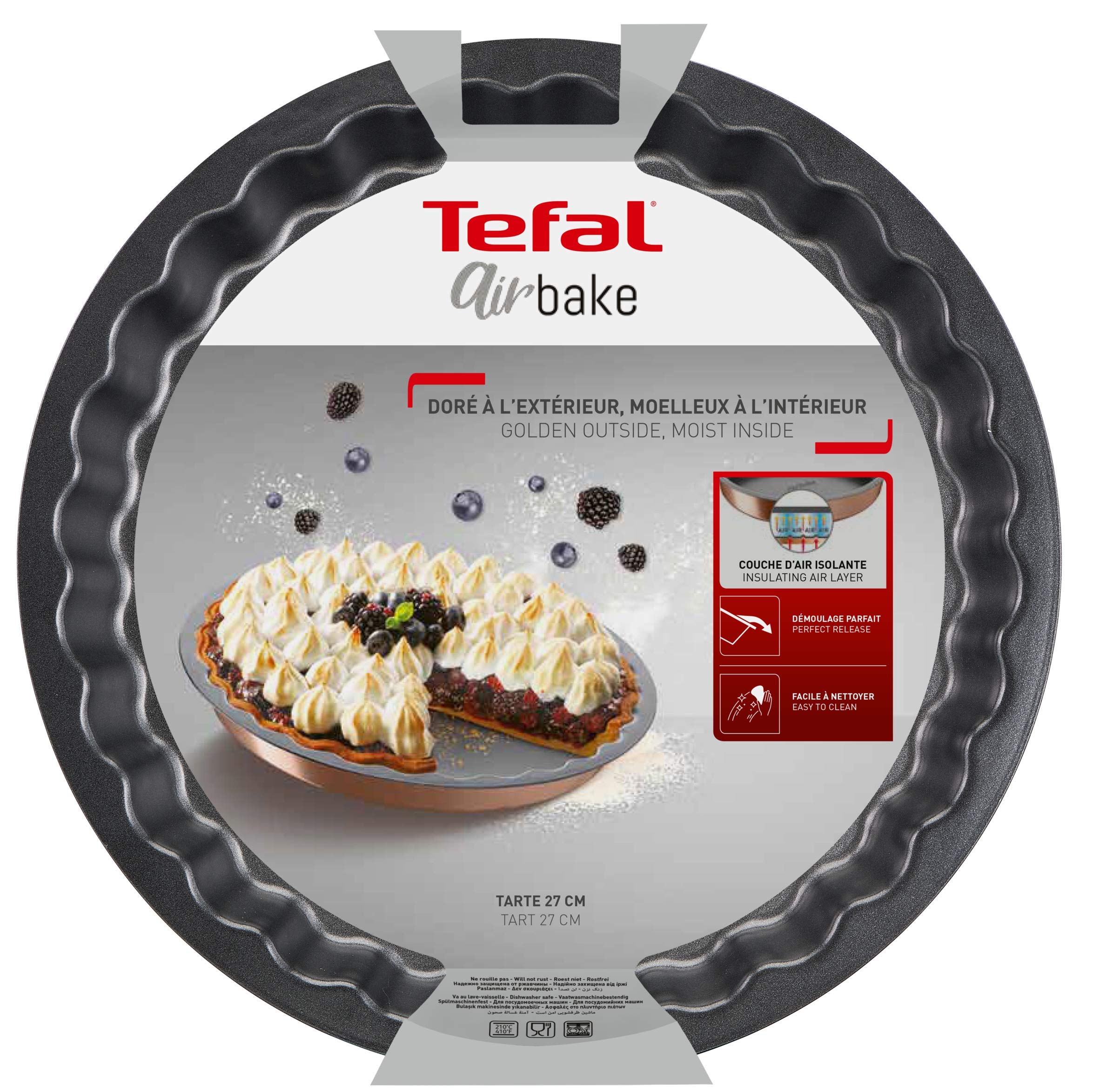Tefal - J2558314 - Airbake - Molde para tartas (27 cm, antiadherente, acero al carbono), color marrón