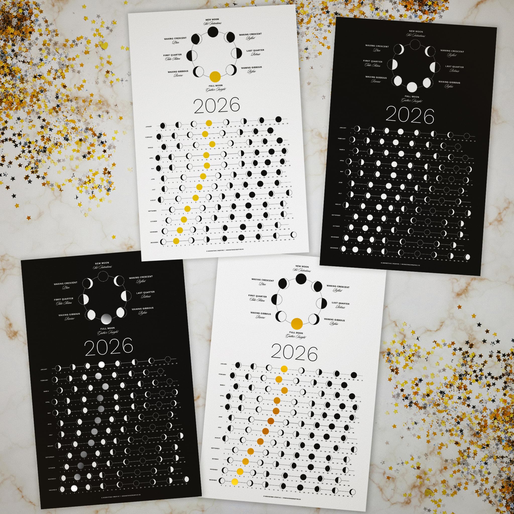 2026 Gold Moon Phase Calendar (SHIPS FLAT) Hangable Lunar Wall