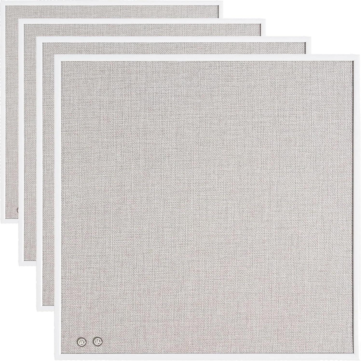 U Brands Farmhouse Linen Bulletin Board, 14" x 14", White Metal Frame, Industrial Grade Pinning Surface (Pack of 4)