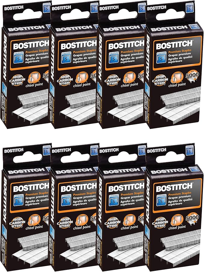 Bostitch Standard Staples, 1/4" Length, 5000 Per Box, 8Pack (Packaging