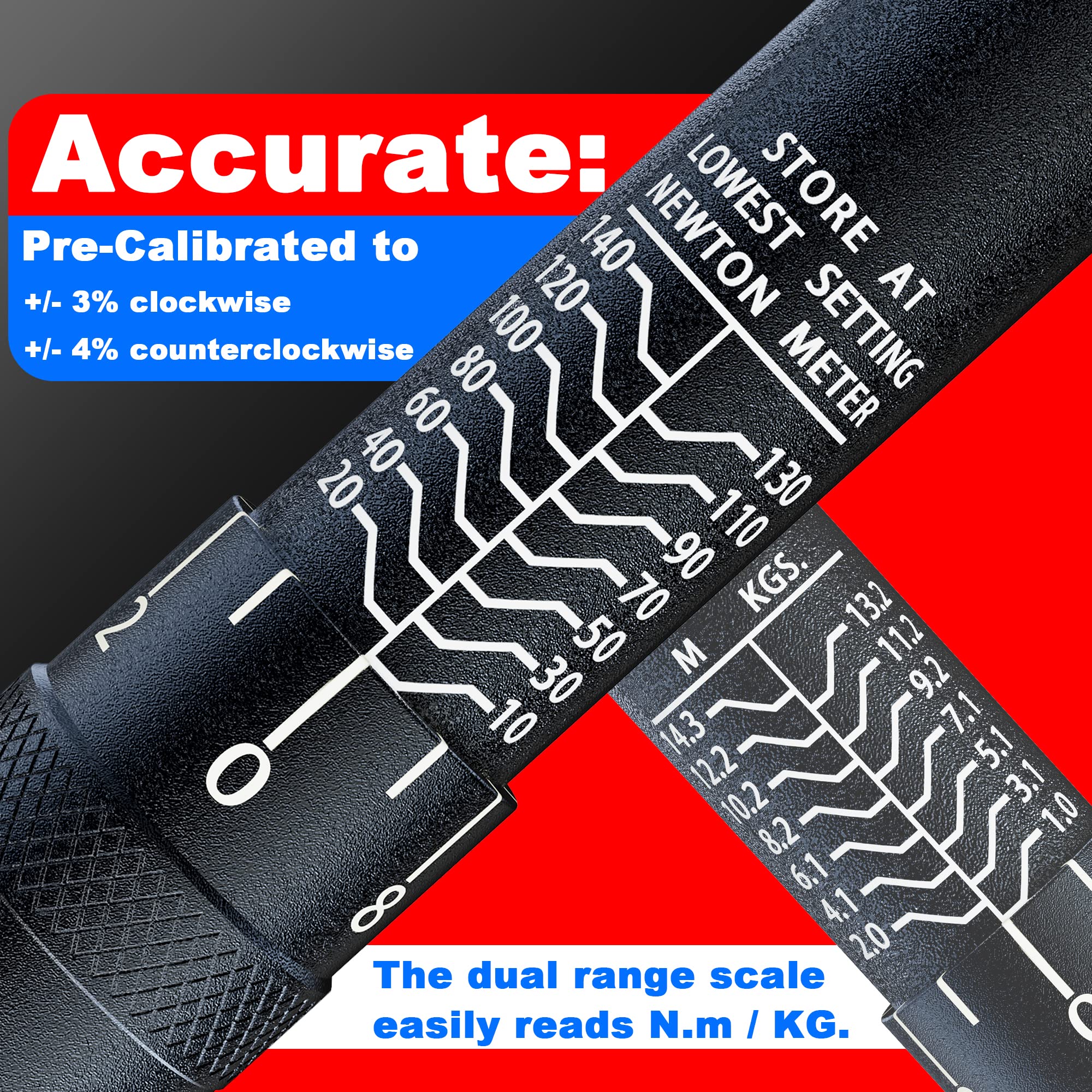 Clé Dynamométrique 3/8'' 10-140 Nm, 4 Pièces Clé de Torsion Noir