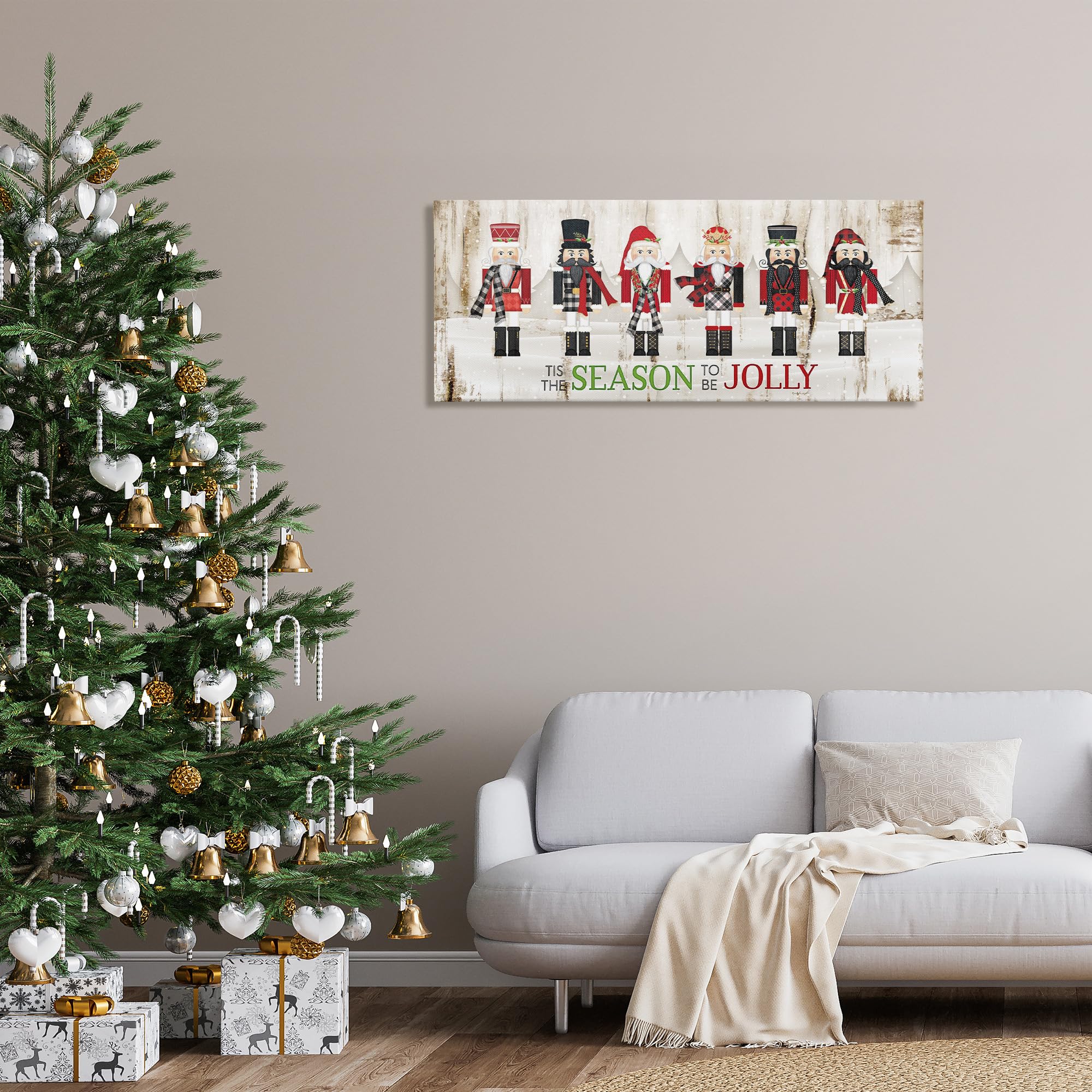 Stupell Industries to Be Jolly Festive Phrase Winter Christmas Nutcrackers, Designed by Jennifer Pugh Canvas Wall Art, 20x48, Off- White