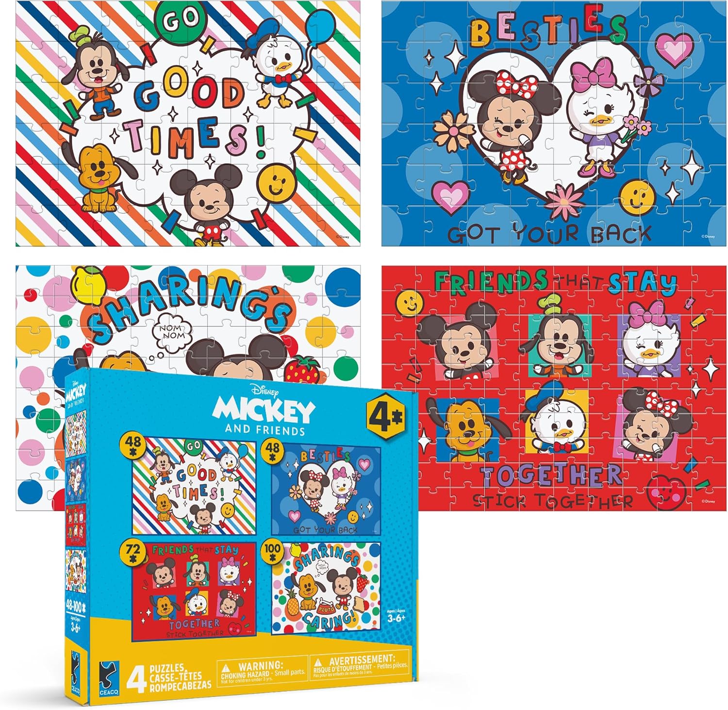 Ceaco - 4 in 1 Kids Mickey Friends are Family Multipack Jigsaw Puzzle - Disney - Silver Select - Engaging Puzzles Perfect for Game Nights - Finished Size Varies