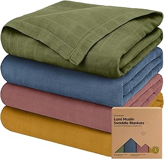 4-Pack Muslin Swaddle Blankets for Boys, Girls - Organic Baby Swaddles for Newborns, Soft & Breathable Receiving Baby Blankets for Girl, Boy, Neutral, Newborn Essentials Gift (Corals)