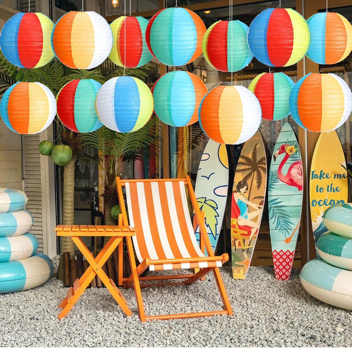 Bencailor 12個 ビーチボール ペーパーランタン プール パーティー デコレーション 夏 ルアウ テーマ ラウンド 吊り下
