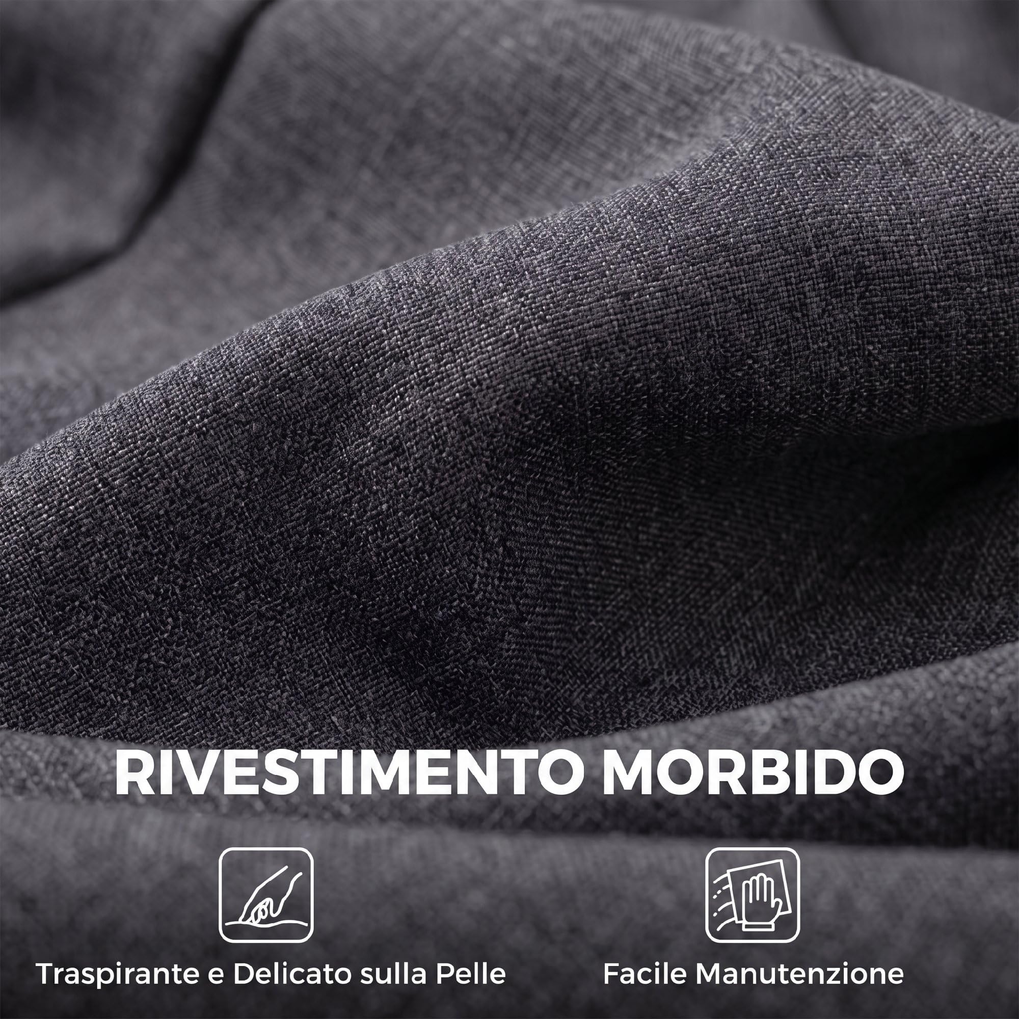 HOMCOM Divano 3 Posti Stile Contemporaneo in Tessuto Effetto Lino, Divanetto da Salotto con Braccioli e Imbottitura Spessa, Sofà con Gambe in Legno di Caucciù per Soggiorno e Ufficio, Grigio Scuro
