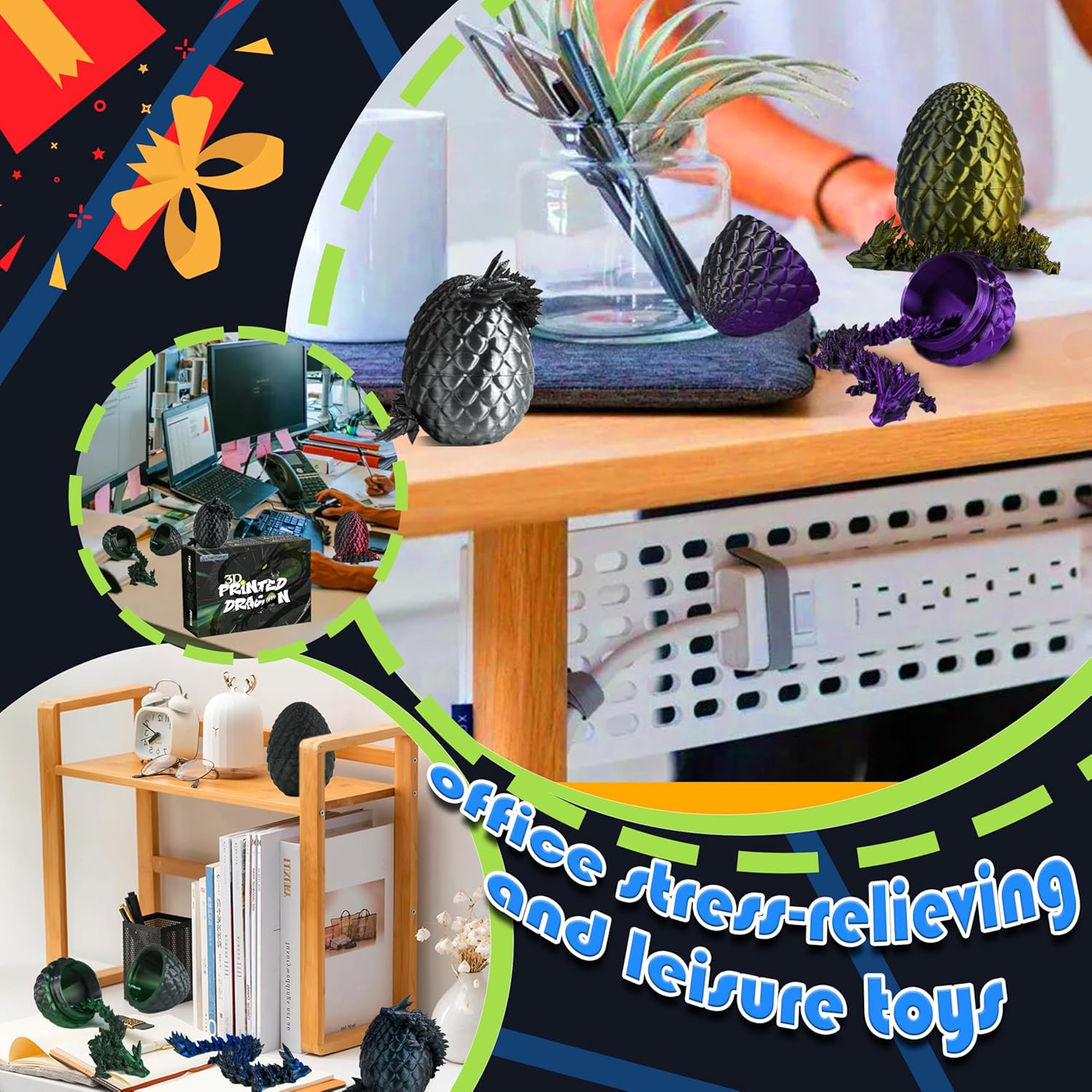 12PCS 3D Printed Dark Dragon Eggs, Articulated Fidget Toys Set, Mystic Shadow Crystal Dragon Figurines for Collectors, Goodie Bag Fillers, Birthday Gifts, Spooky Party Favors
