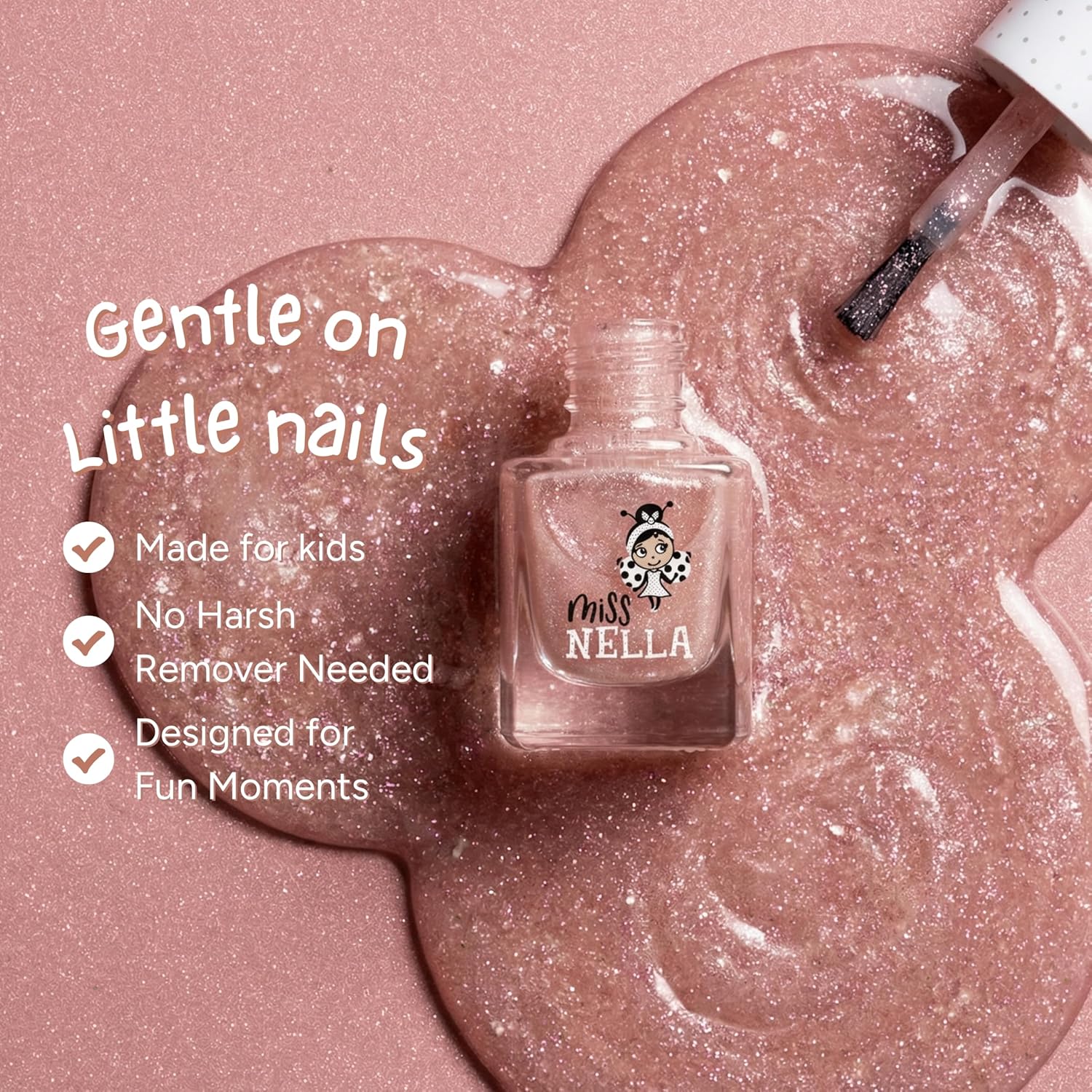 MISS NELLA ABRACADABRA – Safe Special sparkly pink Nail Polish for Kids, Non-Toxic & Odor Free Formula for Children and Toddlers, Natural Water Based for Easy Peel Off (Abracadabra) image 3