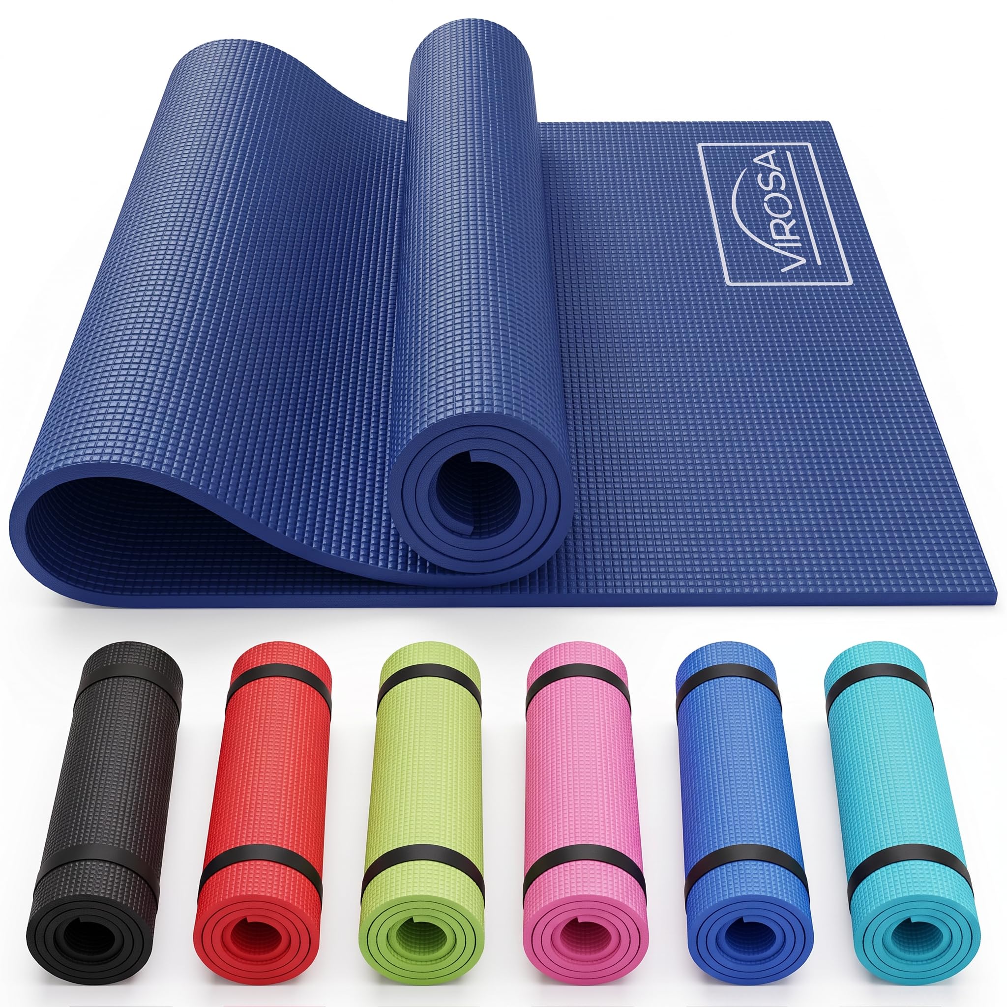 VIROSA Blue Exercise Yoga Mat – 173 x 61 cm, 6 mm Thick Non-Slip Fitness Mat with Carry Strap for Pilates, Meditation, Gym, Stretching and Home Workouts