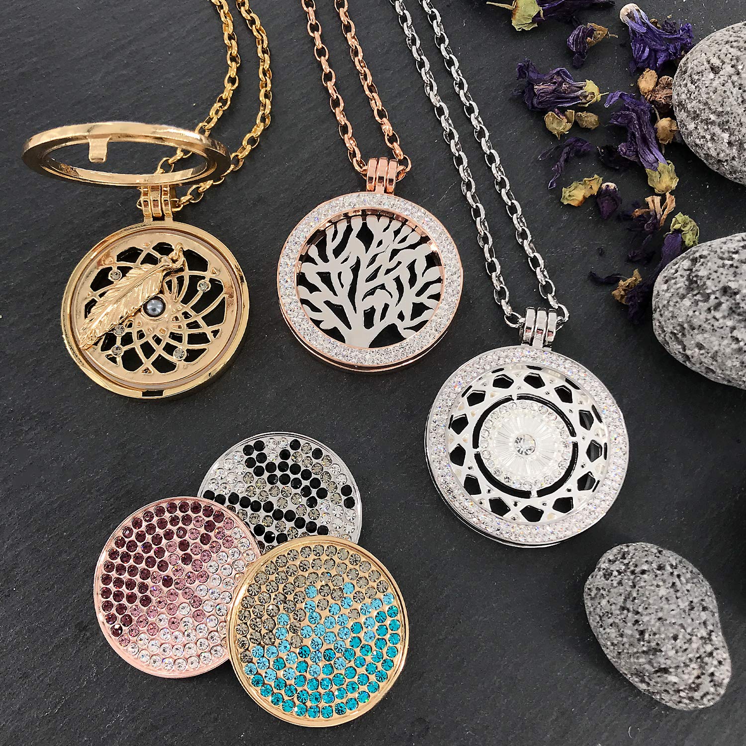 Morella Collana Donna 70 cm Acciaio Inossidabile Oro per Coins Moneta amuleto Ciondolo Rotondo 33 mm per Coins in Sacchetto di Velluto