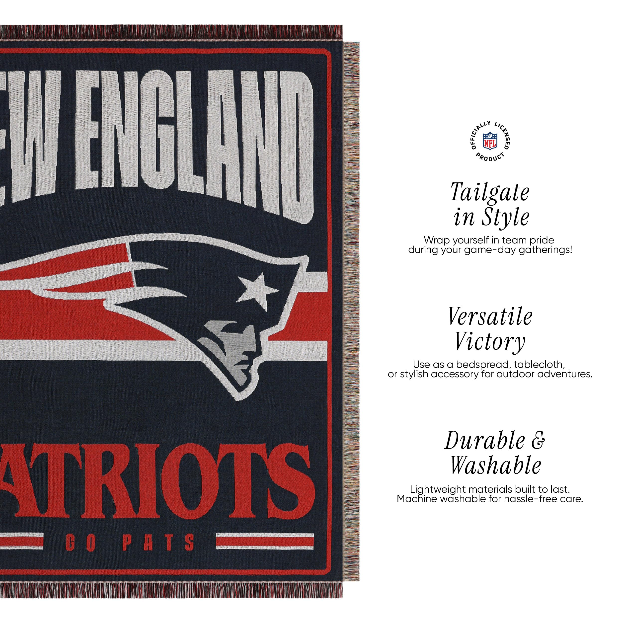 FOCO Tapisserie tissée avec logo de l'équipe de la NFL des Patriots de la Nouvelle-Angleterre – 116,8 x 152,4 cm