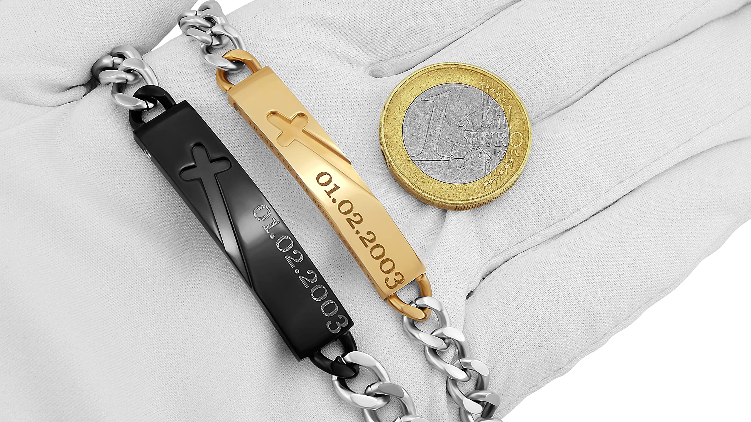 Pärchen Armband mit Gravur 2 Stück silber gold 22 cm | Armband personalisiert Edelstahl für Partner Familie Beste Freundin BFF | Partnerarmbänder 2er Set Armbänder für Paare