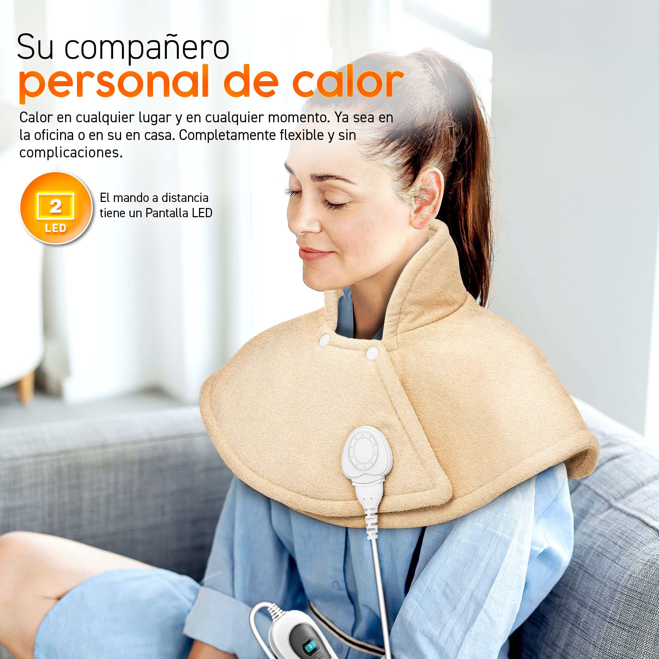 sinnlein Almohadilla Eléctrica para Cervicales, Hombros, Cuellos y Espalda | Manta Térmica con 3 Niveles de Temperatura y Apagado Automático | 100W (Beige)