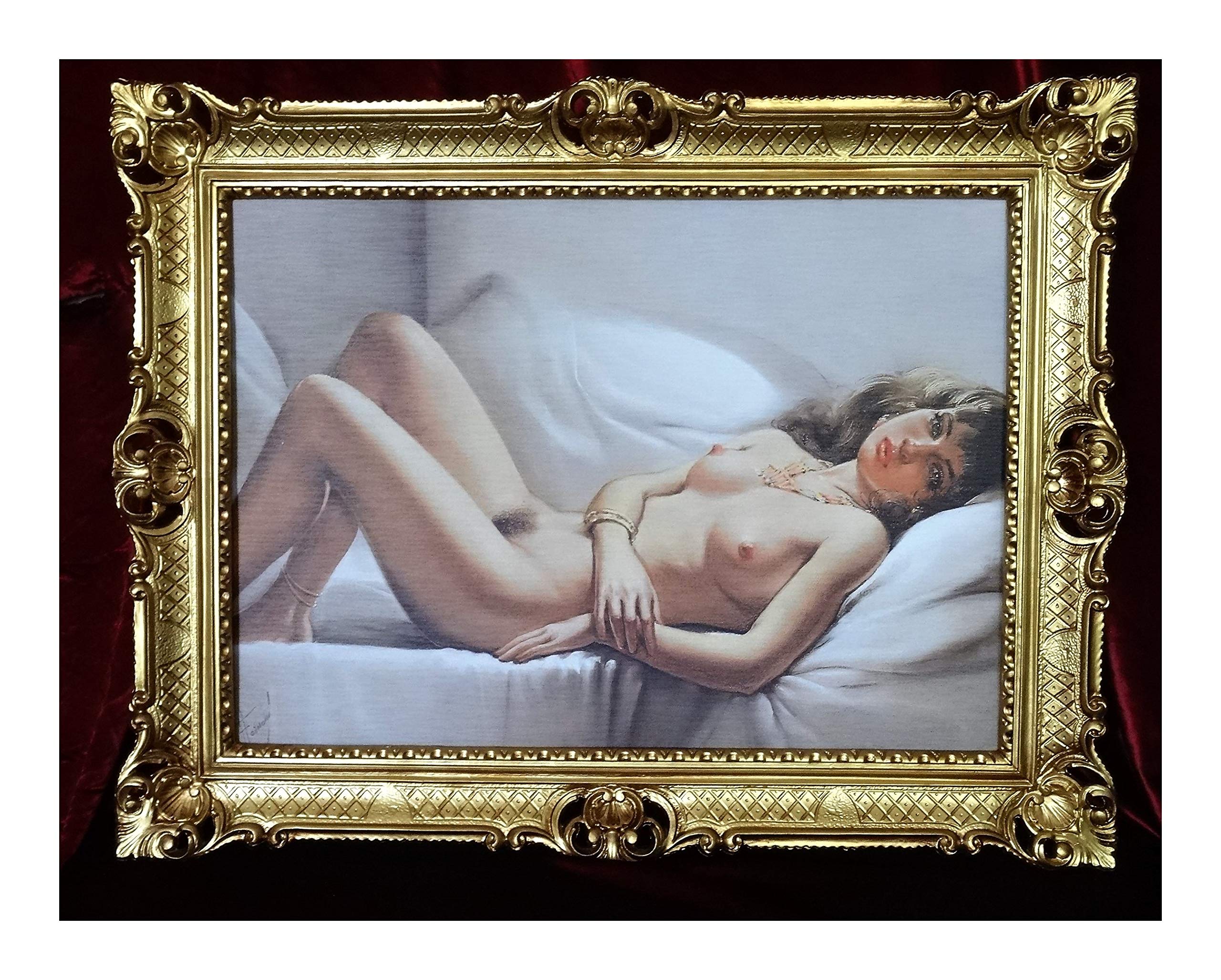 Lnxp Bild Bilderrahmen Foto 90x70 cm ABSTRAKT AKT EROTIK SEXY Künstler : A. FORNONI Bilder mit Rahmen Barock Wandbild Kunstdrucke Gemälde Retro Repro antik für Café Bar Home Büro Praxis 58B