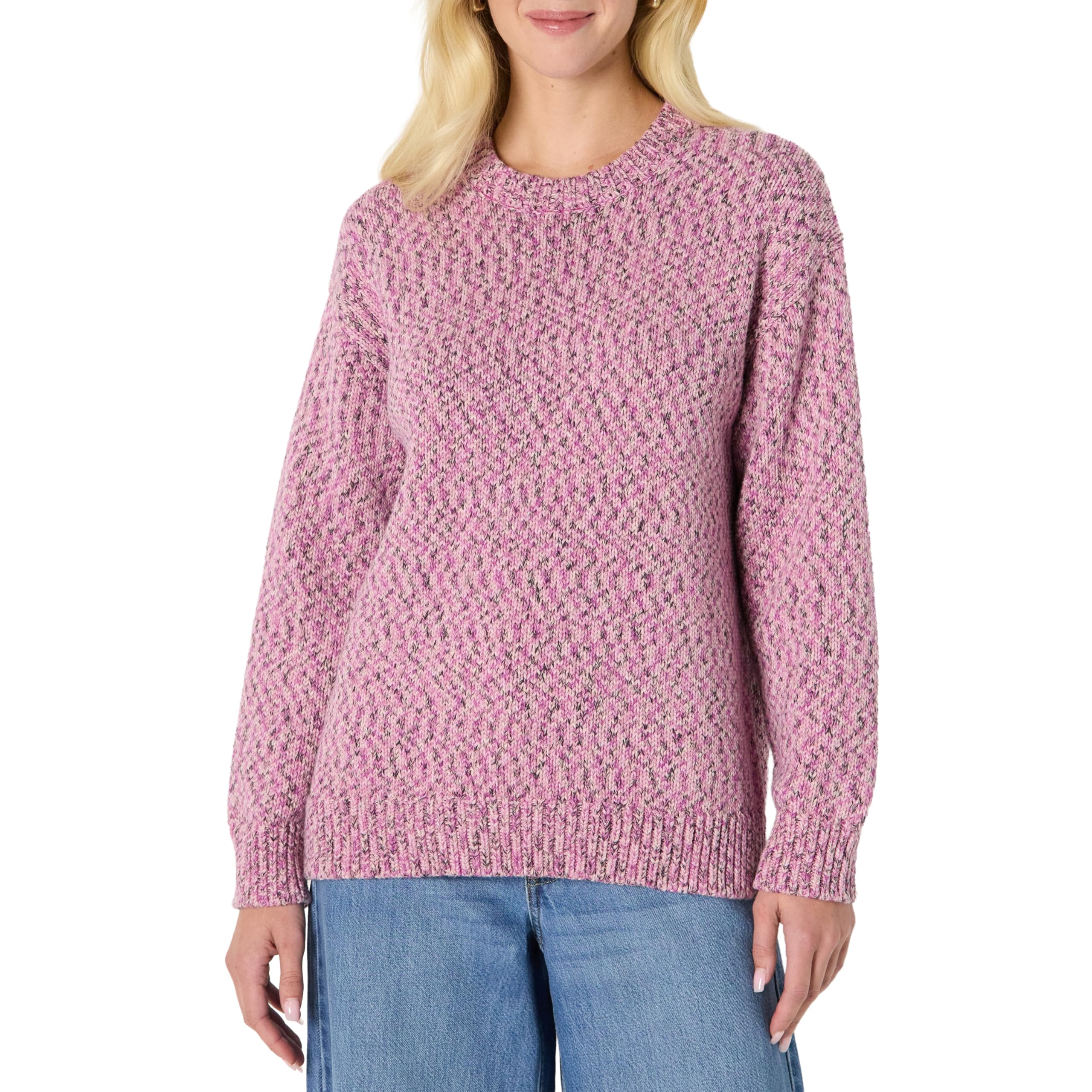 Amazon Essentials Women's Oversized-Fit Multi-Color Heavyweight Crewneck Sweater, Fuchsia Marl, Medium