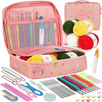 Aeelike Crochet Kits for Beginners Adults, Knitting Starter Kit for Adults, Include 0.6-6.0 mm Metal Crochet Hooks, Wool, Case and Knitting Accessories, Crochet Hook Set Kids, Crochet Starter Kit UK